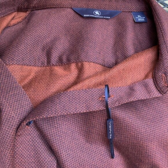 HART SCHAFFNER MARX LONG SLEEVE BURGUNDY NAVY DIAMOND ARGYLE COLLAR SHIRT NEW XL - Picture 2 of 6